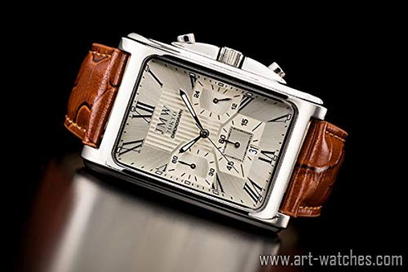 Square White Silver Square Rectangular Limited Seiko Quartz Leather Genuine Day Present To 300 Pieces JMW TOKYOMen's Watch, & Brown, Chronograph,