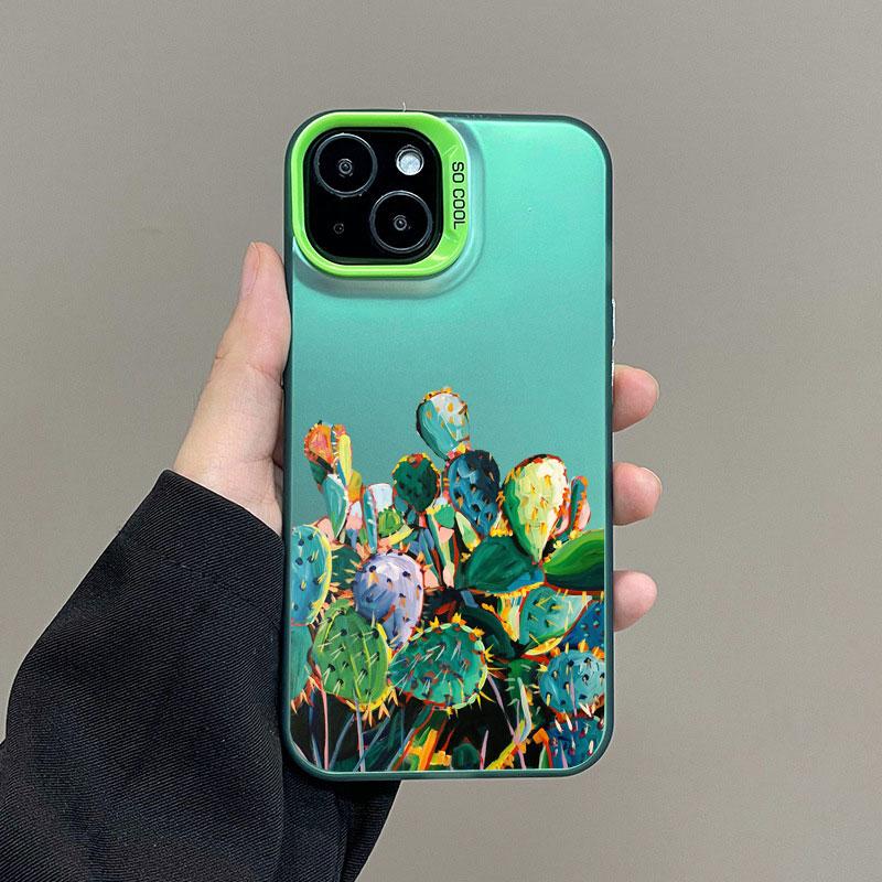 Cartoon Cactus Plants Phone Case Cover For iPhone 13 Mini 12 11 Pro Max 15 14 13 Pro Max 15 14 Plus Shockproof Laser Back Covers