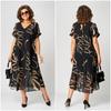 Damen V-Ausschnitt Kurzarm Abstraktes Linienmuster Lockerer Sitz Chiffon Midi-Kleid