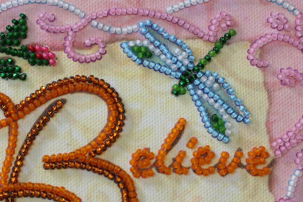 Mini Kit for Embroidery with Beads On Natural Artistic Canvas Abris Art Believe Love Dream