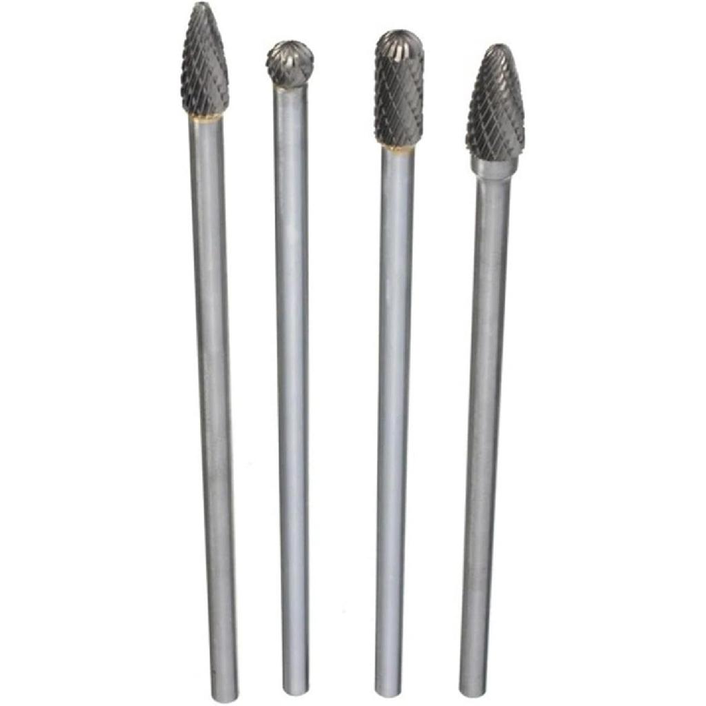 4Pcs Carbide Rotary Burr Set, 6-Inch Long Rotating Burr Tools Kit with 6mm Shank for Woodworking Drilling Carving Engraving