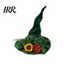 Non-itchy Halloween Hat Women's Large Ruched Witch Hat, Felt Wizard with Elegant Dark Ruffle/Flowers/Mesh, Adults Cosplay Costume for