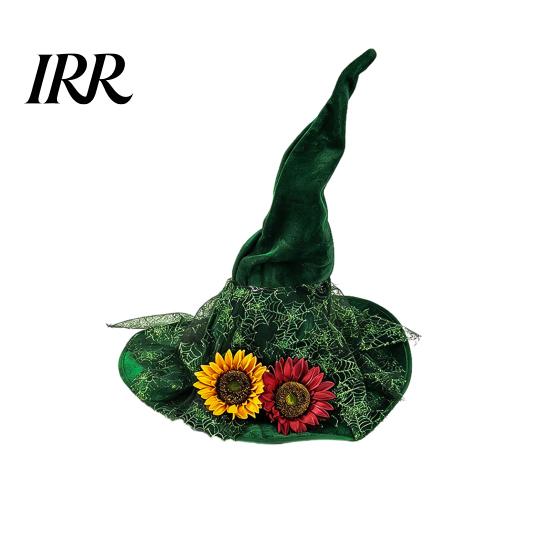 Non-itchy Halloween Hat Women's Large Ruched Witch Hat, Felt Wizard with Elegant Dark Ruffle/Flowers/Mesh, Adults Cosplay Costume for