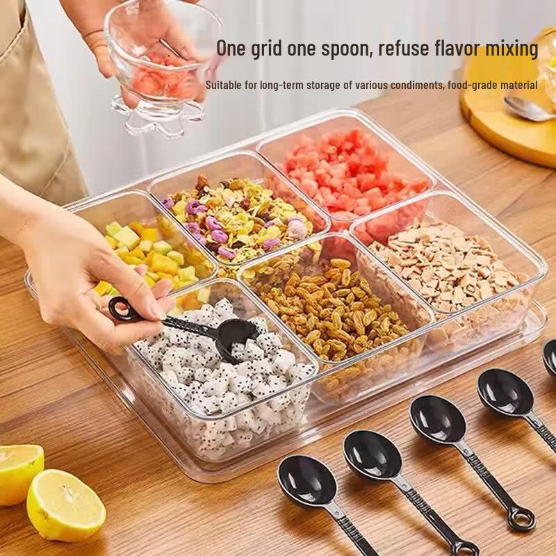 OLOEY 8-Compartment Ice Powder Topping Organizer Box with Spoon