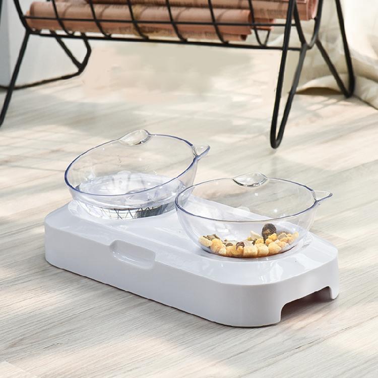 Elevated Cats Bowl 15° Slanted Plastic Double Bowls Stand Set for Cats and Pu