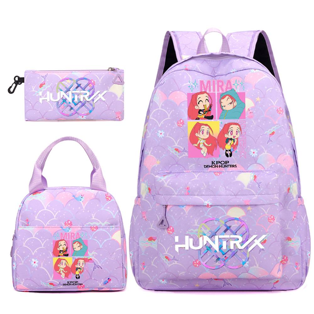 3Pcs/set Cute Kpop Printed Backpack Handbag Pencil Case for Teenger Student Girl Boy Schoolbag Kid Bookbag Large Capacity Travel Bag Gift Mochila