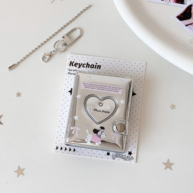 

Fashion Korean Silver Love 2-Inch Card Album Cute Girl Idol Photo Storage Pendant Card Bag Decoration Keychain Gifts C