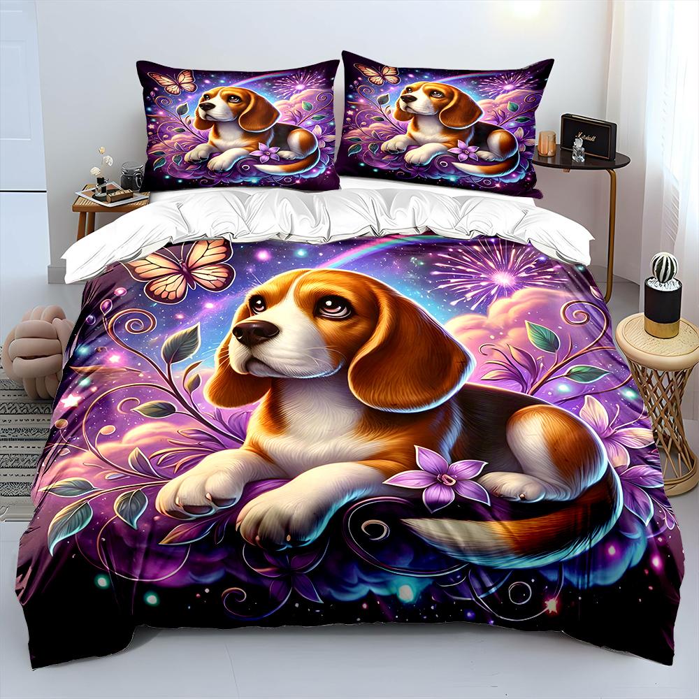 Adorable Puppy with Dreamy Background Print Soft Comfortable Duvet Cover Bedding Set Included 1*Duvet Cover 2*Pillowcases