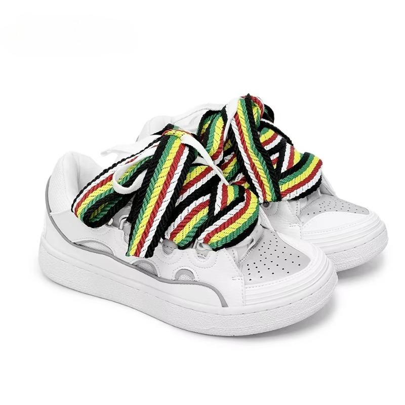 Culori Mixte Alb Negru Pantofi Sport Casual de Cuplu Reflectorizant Inovator Talpă Groasă cu Șireturi Pantofi de Mers Respirabili Femei Bărbați