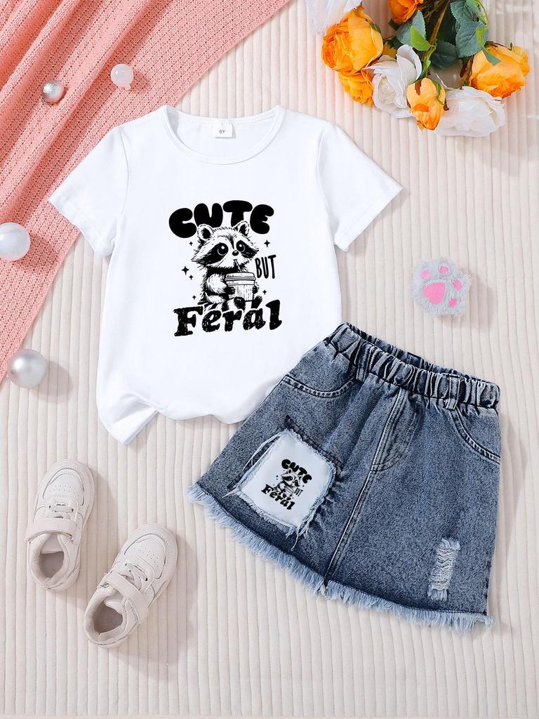 Girls' Casual Denim Skirt Sets - Stylish Children's Clothing Set