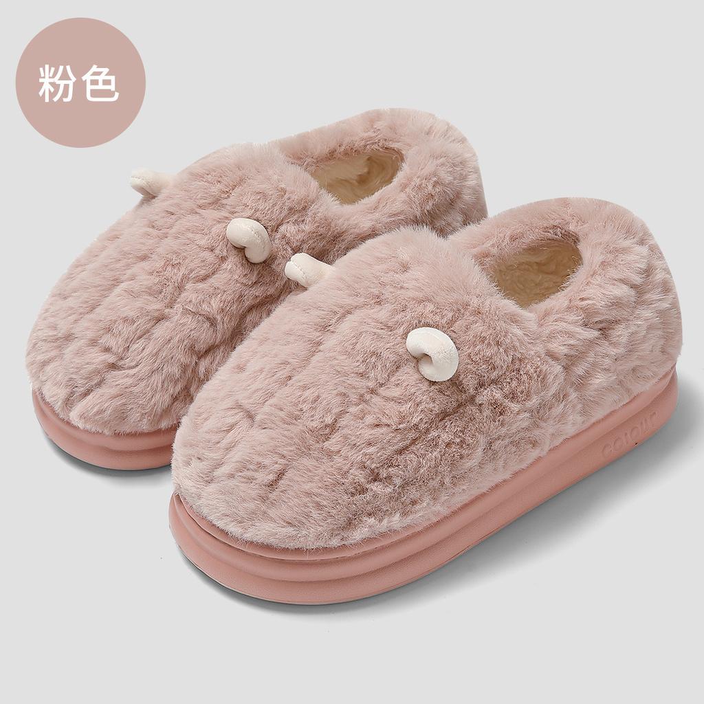 Bag heel cotton slippers winter cute cartoon plush warm wool slippers non-slip home cotton shoes autumn and winter