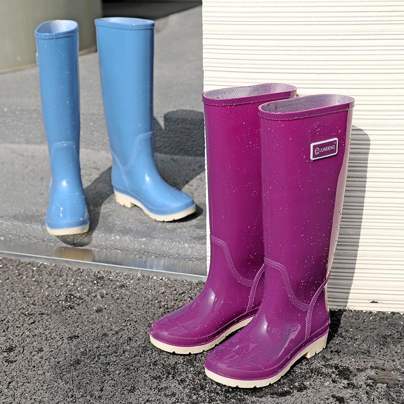 Fashion extra high rain shoes women's waterproof and non-slip water shoes fleece rain boots outdoor water boots adult rubber shoes