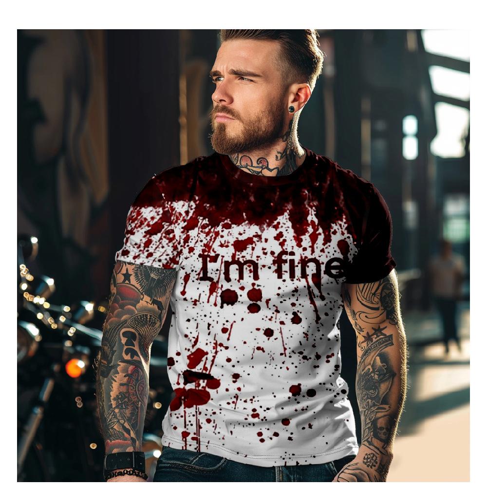 Summer Vintage Bloody Print T-shirt Men's Fashion Casual Short Sleeve Round Neck Oversize O-Neck Men's Tops Clothing Size XS-6XL