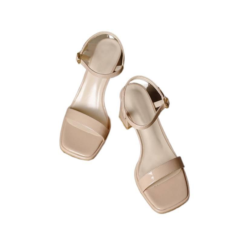 Naked pink high heels for women's summer new simple and gentle fairy style skirt with open toes square head sandals for women