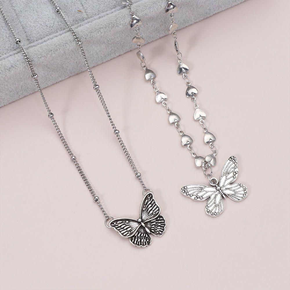 Long Chain Collar Butterfly Necklace 