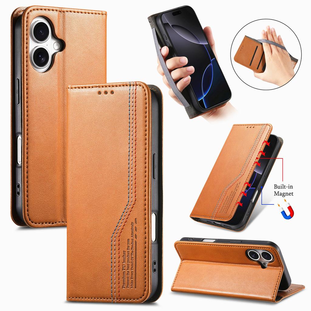 Flip Strong Magnetic Leather Cards Solt Wallet Book Case For iPhone 16 Pro Max 16e 17 Air 15 Plus 14 13 12 Flip Bag Stand Cover