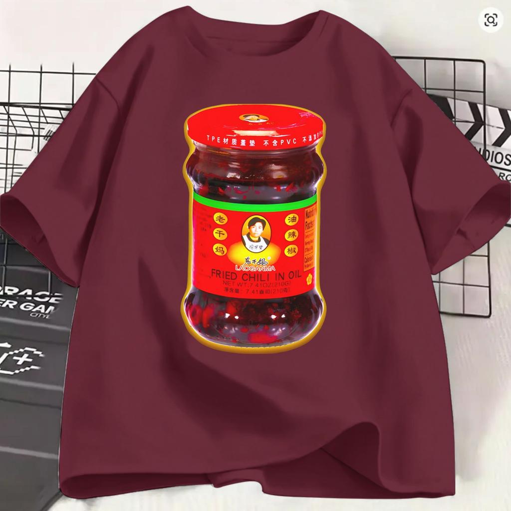 Lao Gan Ma Unisex T-Shirts Chili Crisp Vintage T-Shirt Kurzarm Rundhals T-Shirts Baumwolle Große Größen Oberteile
