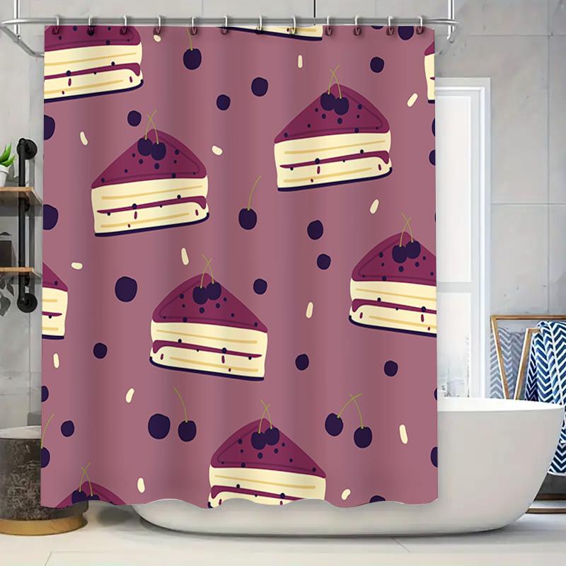 

Pink Cake Shower Curtain Waterproof Bathroom Decor For Home Decoration Purple White Cherry Slice Pattern Bath Mat Cover Size: 72 W60H190(CM)-1 Pcs