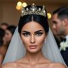 Antique Golden Vintage Heavy Duty Round Crown Baroque Crystal Flower Crown Tiara for Women Refined Banquet HairBand