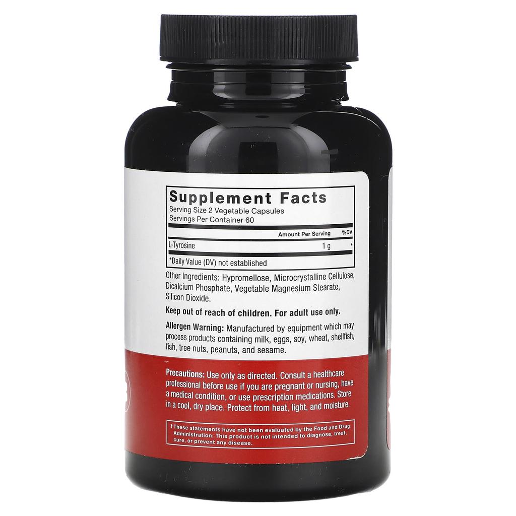 L-Tyrosine, 120 Veggie Capsules (250Mg per Capsule)