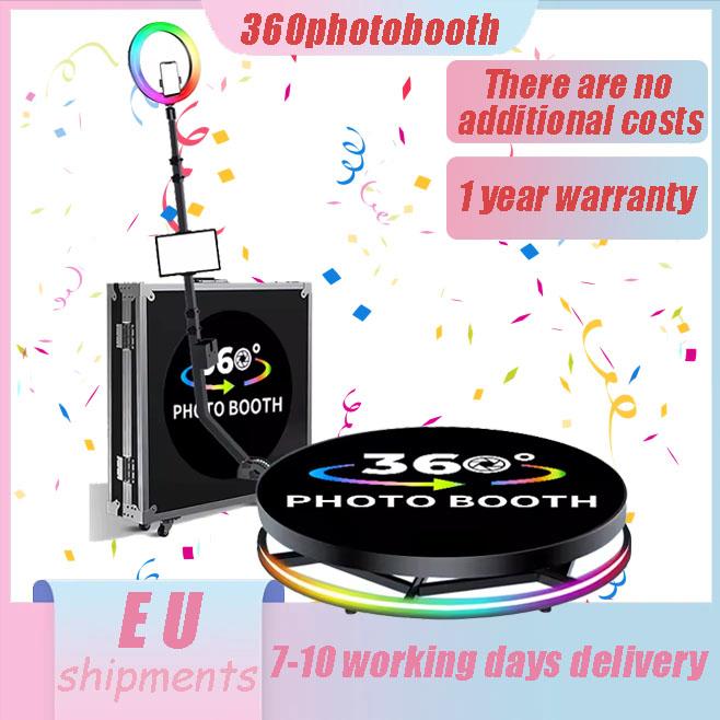 360 Video Photo Booth Machine with Ring Light,Free Logo,360 Automatic Rotating Selfie Photobooth with Flight Case
