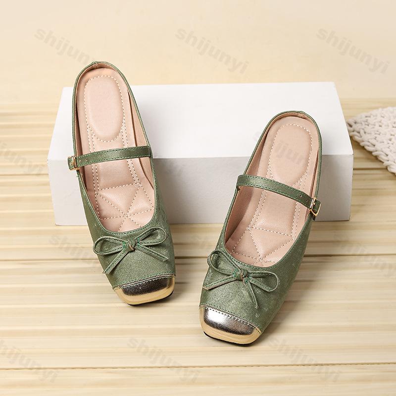 Fashion Flat bottomed color blocked bow design half slippers for women spring 2025 new elegant Mary Jane elegant casual cool slippers