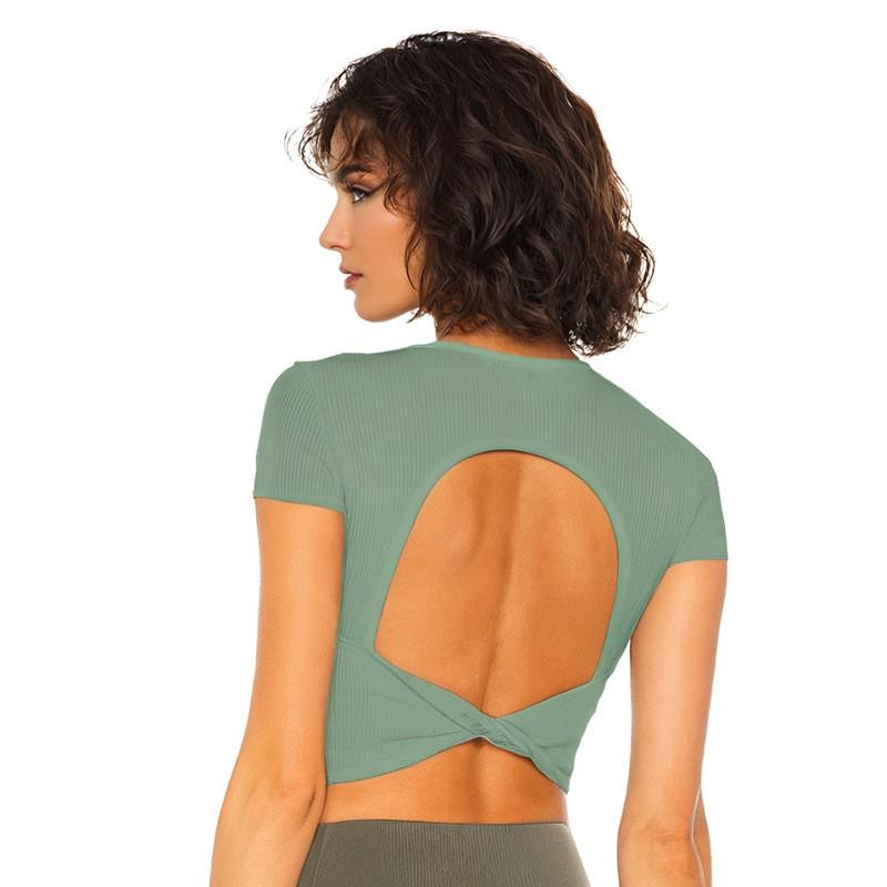 Lulu Women's Quick-Drying Yoga Top with Chest Pads for Pilates, Running & Fitness - Sexy Short Sleeve Design