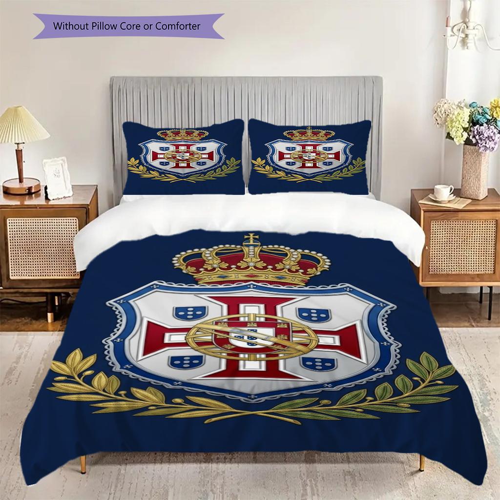 Royal Emblem Crown Laurel Bedding (1 * Duvet Cover + 2 * Pillowcase, Without Core) Christmas Birthday Gift Soft and Comfortable Bedding Set
