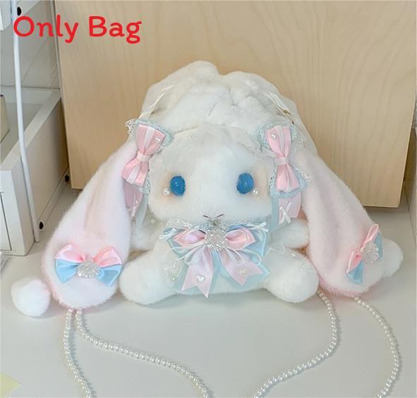 Japanese Lolita Bunny Plush Bag With Pearl Chain For Daily Fashion And Cute Storage