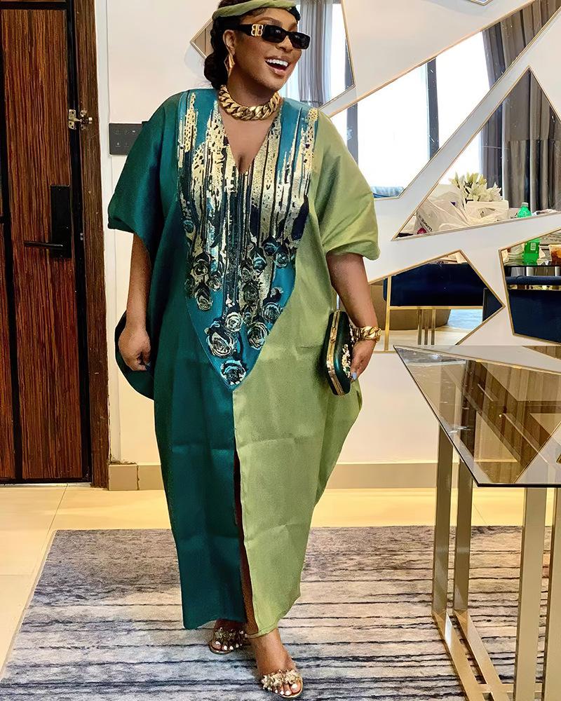 Plus Size African Ethnic Style Long Robe Dress with Headscarf