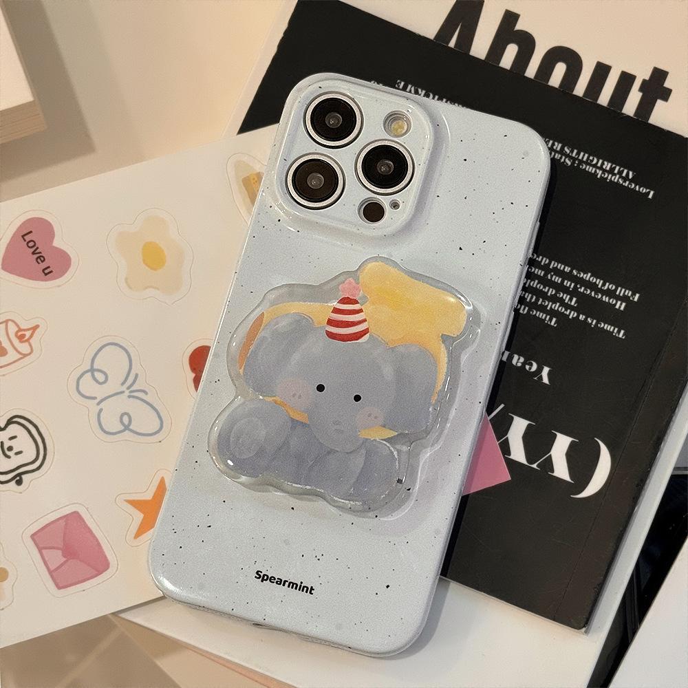 ins Korean baby elephant bracket is suitable for iphone15pro max mobile phone case Apple 16 film soft 13 all-inclusive 17.