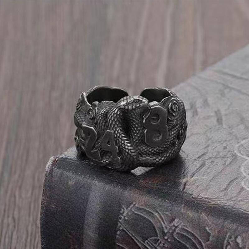Retro Black Mamba Kobe 24 8 Ring For Men Punk Gothic Rock Hiphop Open Ring Handmade Jewelry Bikers Accessories Basketball Gift