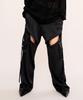 FANYOUNG Zip Slit Satin Wide Cargo Pants