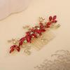 Red Rhinestones Side Headpiece for Women Handmade Hair Comb with Crystal Handmade Long Hair Accessories (Red)