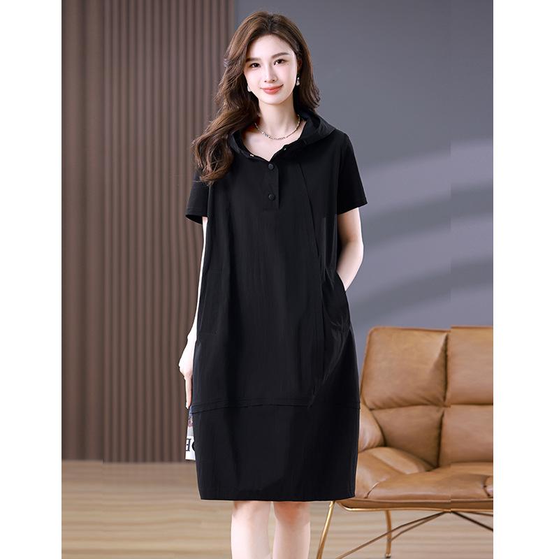 

Women s 2025 Korean Style Summer Short-Sleeve A-Line Dress – Plus Size, Loose, Casual Mid-Length. Large армія зелений колір