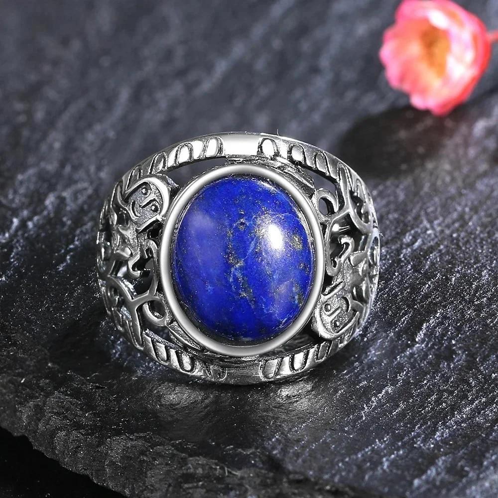Natürlicher großer ovaler natürlicher Lapislazuli-Ring für Frauen Geschenk Vintage großer Ring Großhandel feiner Schmuck