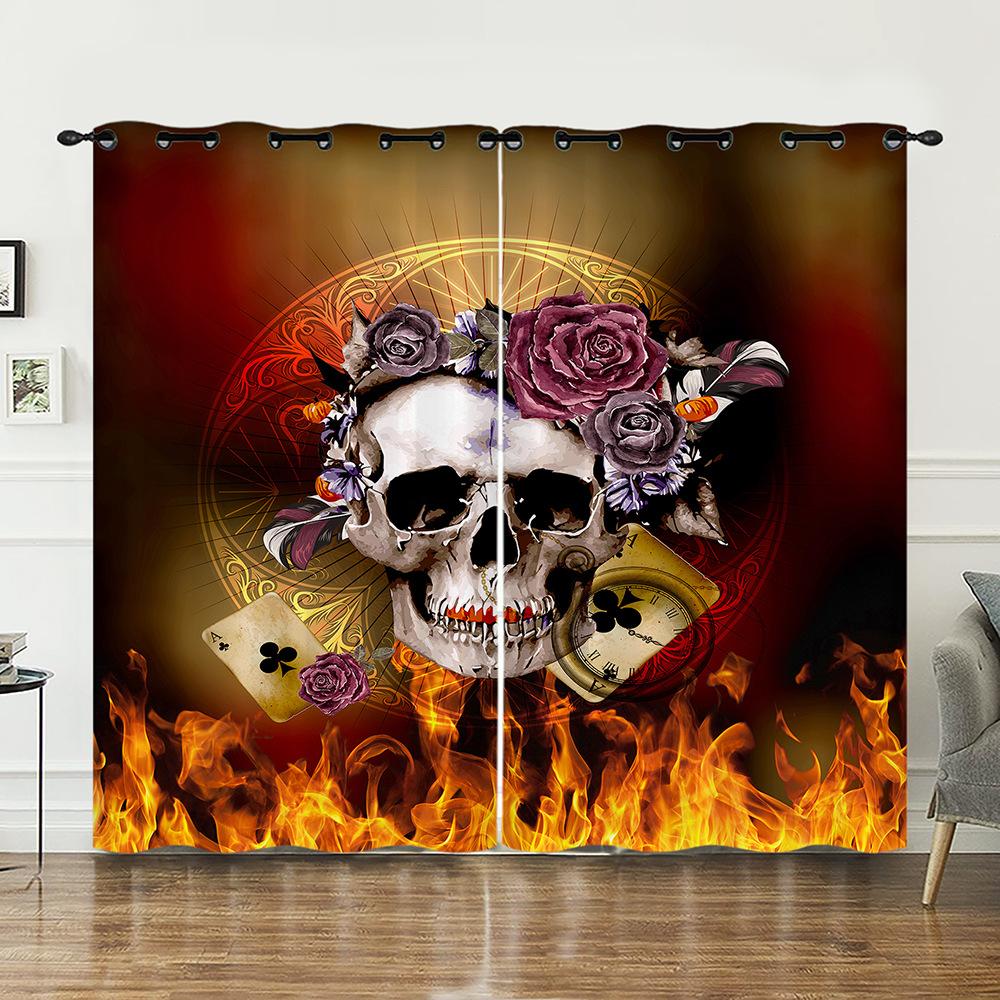 Curtains Skull Gothic Sunshade Bedroom Living Room Digital Printing Curtains Blackout Without Punching