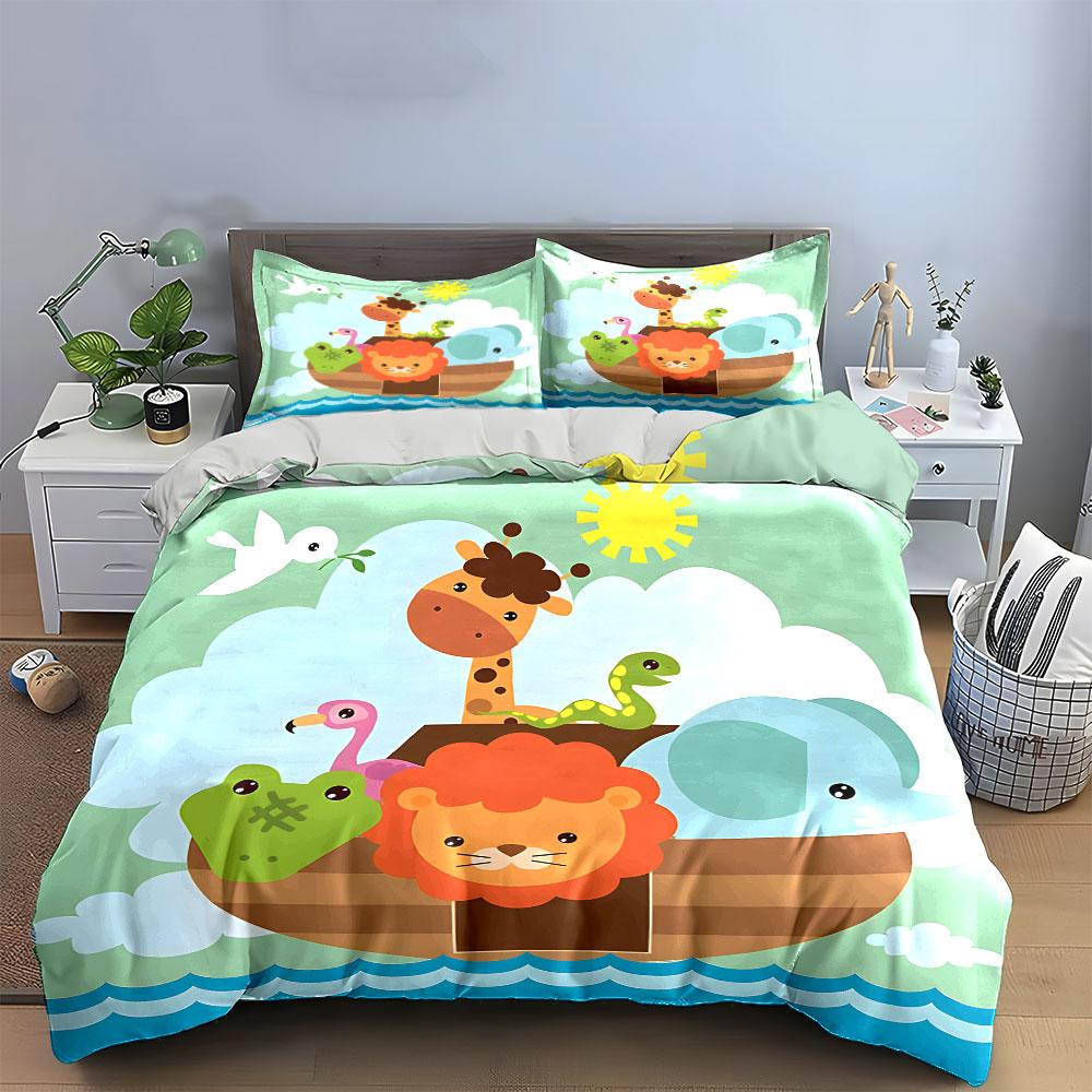 Noah's Ark Animals Pattern Bedding Duvet Cover Set (1*Duvet Cover 2*Pillowcases, without duvet insert)