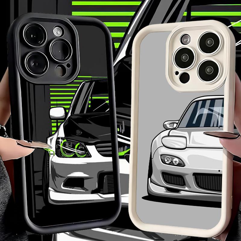 Phone Case for iPhone 17 Air 16E 15 16 Pro Max Simple Japanese Sports Cars Pattern Cover 14 Plus 13 12 Mini Soft Shell Silicone