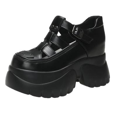 Fashion Fashion Retro 9CM Genuine Leather Wedge Pumps High Brand Hollow Summer Ankle Boots Women Platform Sandals Fashion Buckle Shoes