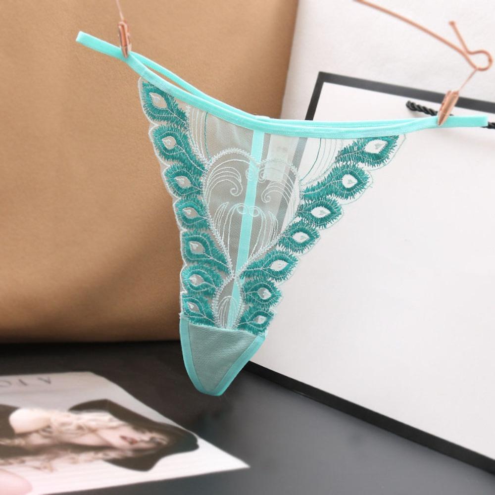 Cotton Crotch Lace Embroidered Panties Low Waist Transparent T-Pants Sexy Mesh Thongs  Gift