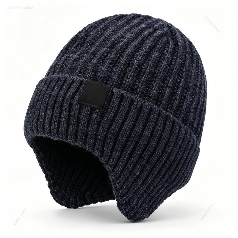Cycling Ear Protection Winter Warmth Hat for Men Plush Knitted Hat Peaked Cap Fashion Fur Lined Hooded Hats Outdoor Earmuff