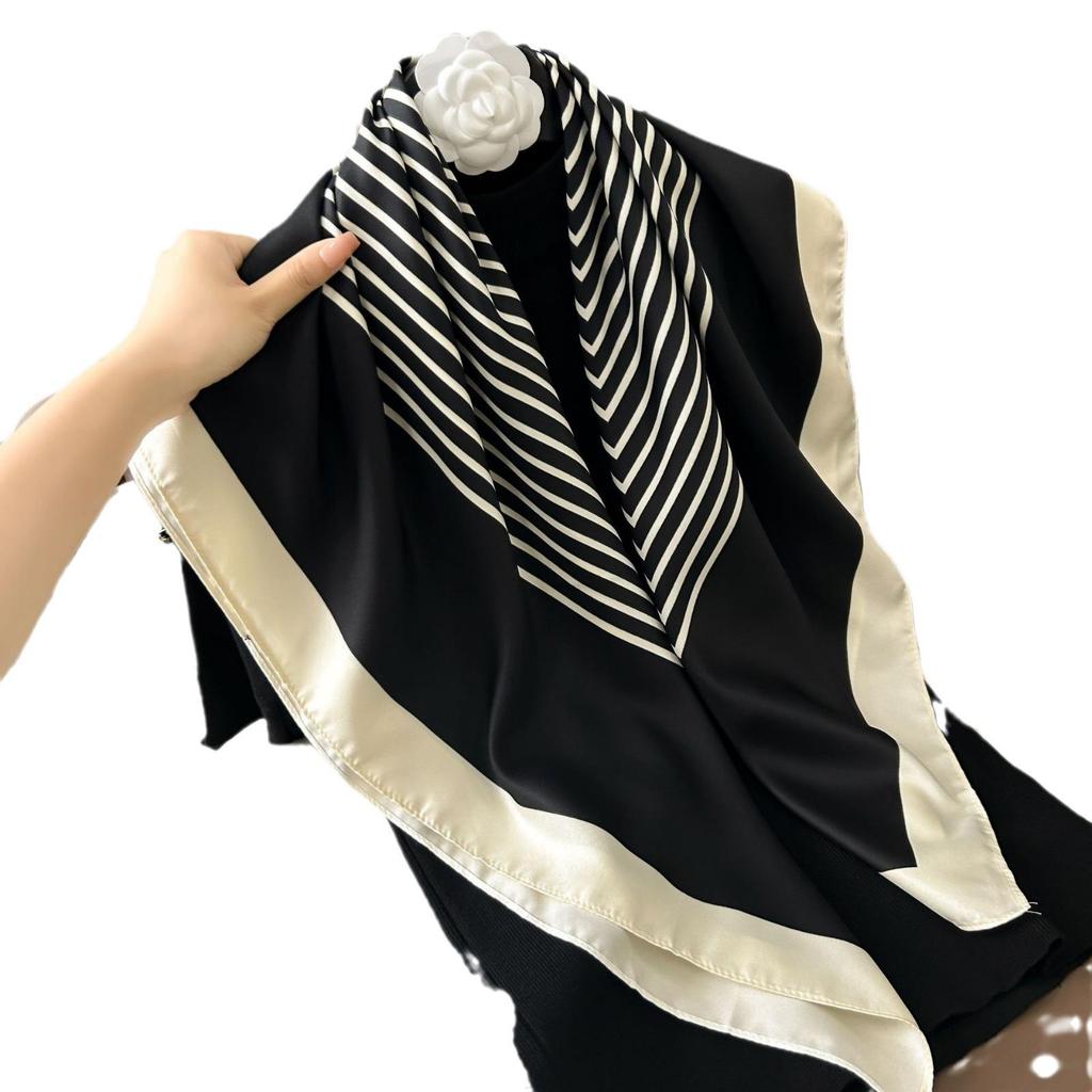 Silk Neckerchief: 90x90 Large Chic Square Scarf for Women - Perfect for Spring, Autumn, Winter Fashion