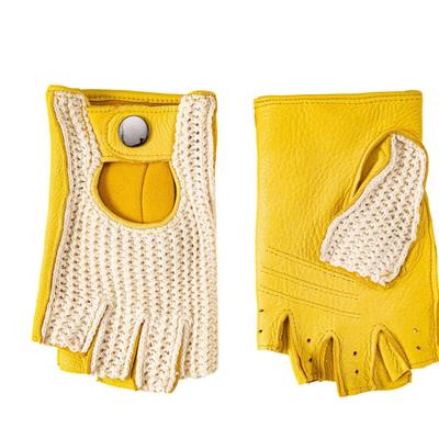 NappaNovum Deerskin Crochet Stringback Driving Small Gloves, Yellow,