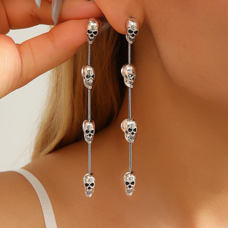 Halloween Skull Long Drop Earrings For Women Gothic Dangle Earrings Punk Party Jewelry Gift