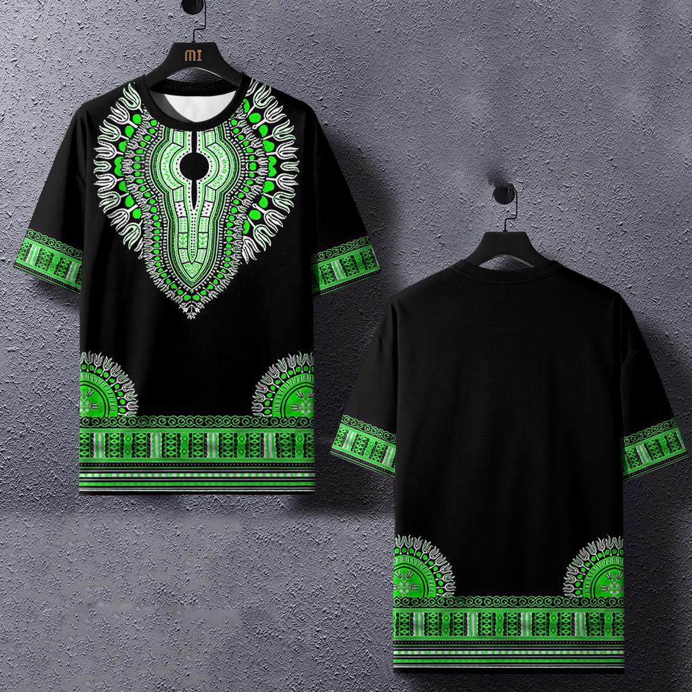 Sommer Kurzarm Herren T-Shirt Retro Ethno Muster Druck T-Shirts Street Casual Rundhals Oberteile Mode Übergroße Kleidung