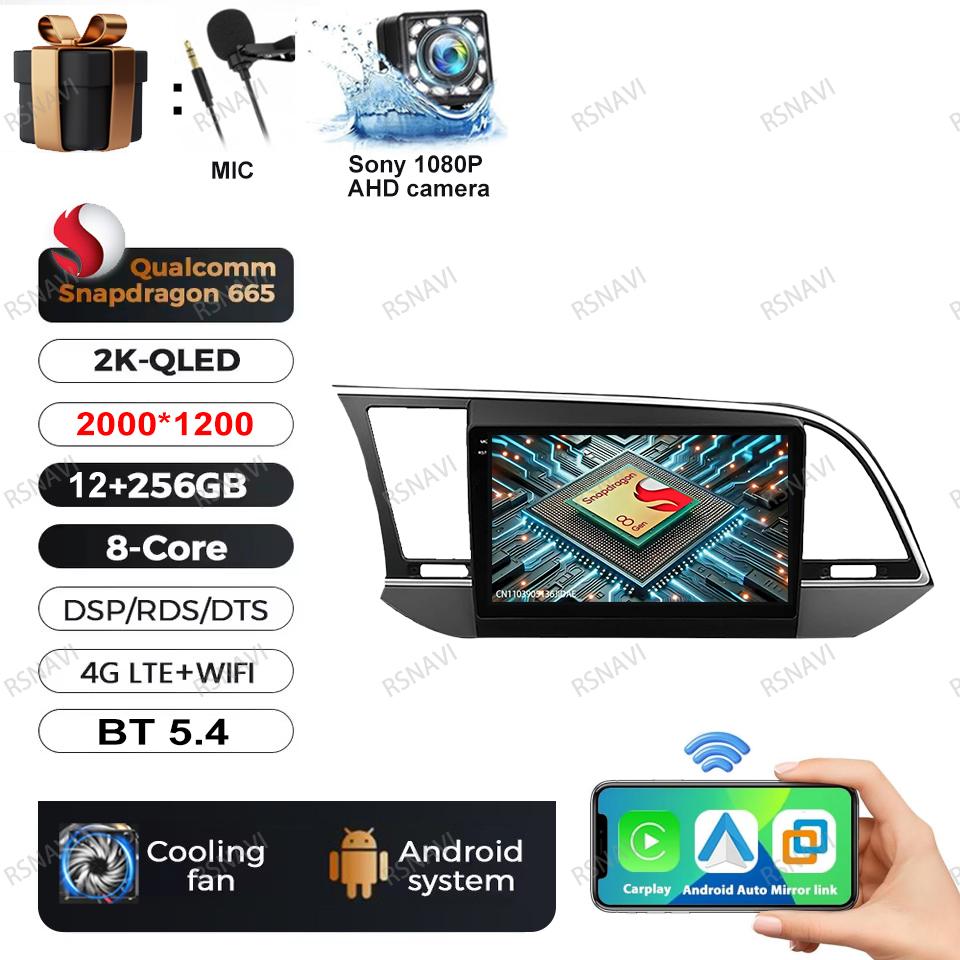 Car Radio Android 16 For Hyundai Elantra Avante AD 2015 ~ 2021 2019-2020 Stereo Qualcomm DSP BT Navigation Head Unit QLED DVD