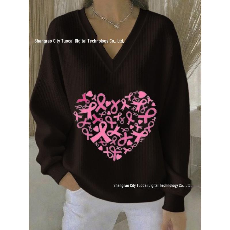 2025 3D Print V-neck Knit Pullover: Versatile Loose Fit Sweater for Autumn/Winter