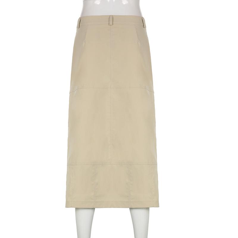 Women Skirts Streetwear Side Slit Retro Sexy Irregular Summer Elegant New Fashion Design A-Line Womens Solid Cargo Y2k Skirt