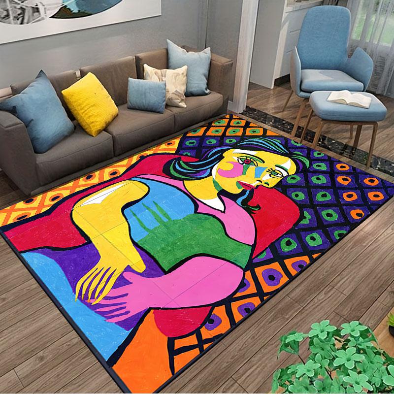 Colorful Abstract Portrait Rug suitable as a non-slip mat for the living room or bedroom sofa